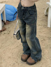 Street Denim Blue Relaxed Hole High-Rise Denim