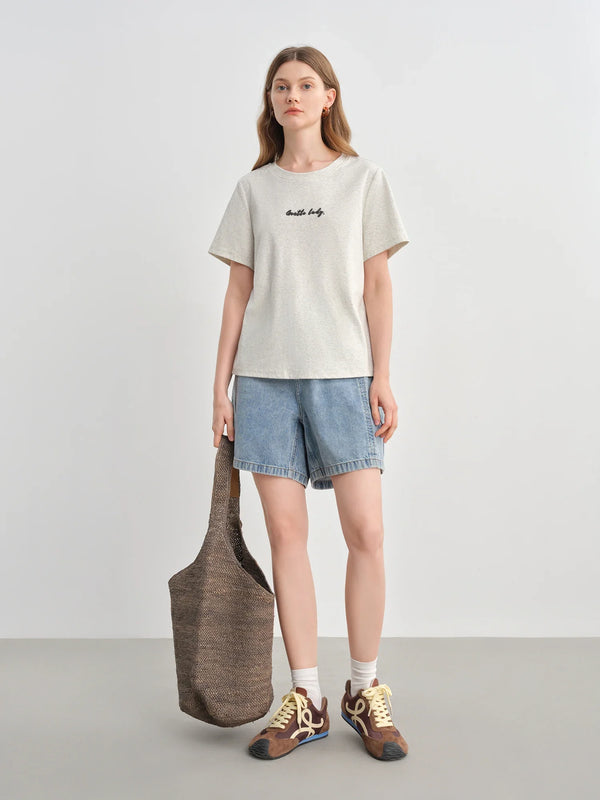 O-Neck Slimming Print Letter Contrast T-Shirt alternatif görünüm