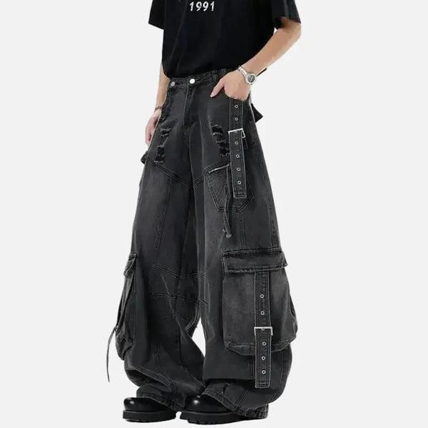 Western Style Multi Pockets Bell Leg Denim alternatif görünüm