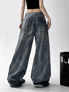 Y2K Yıkanmış Baggy Jean Pantolon, yakın çekim — Navra Wear