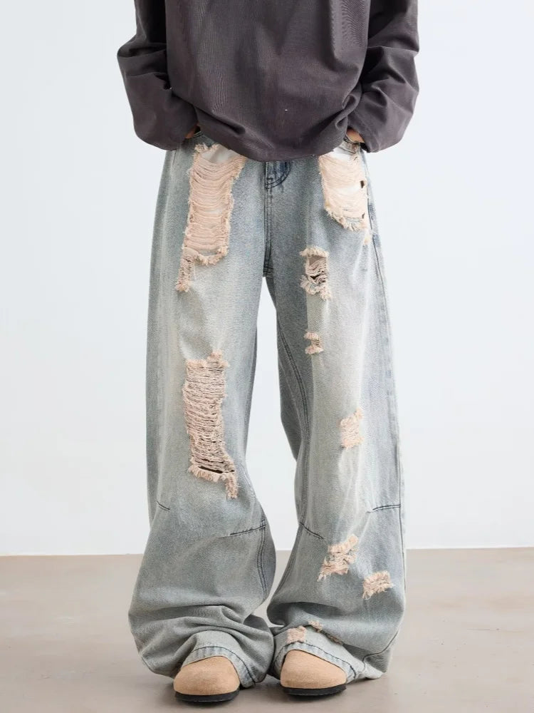 Dark Blue Heritage Torn Relaxed Denim