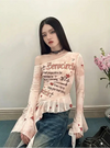 Shoulder Off Mesh Sleeve Flare T-Shirt
