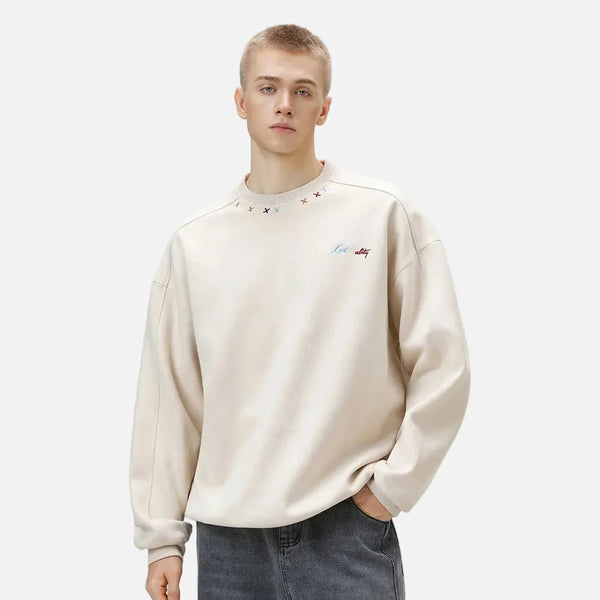 Suede Stitch Retro Sweatshirt alternatif görünüm