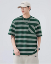 Chic Unstructured Fit Bar-Print with Front Pocket T-Shirt
