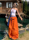 Wide Leg Patchwork Pantolon, yakın çekim — Navra Wear