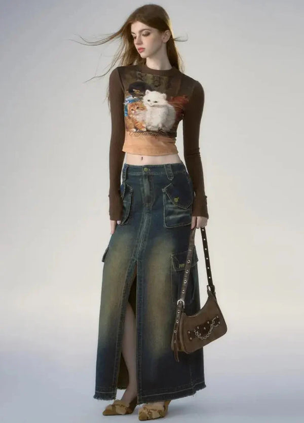 Time-Worn Classic Epoch Collage-Cut Print Nine-Lives T-Shirt