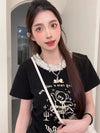 Sweet Cartoon Ursus Imprinted Lace T-Shirt