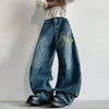 Heart Shaped Stitchwork Relaxed Bell Leg Denim