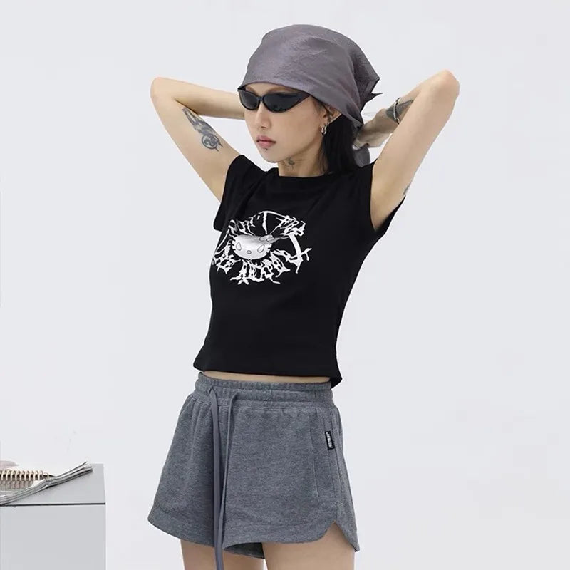 Edgy Grit-Style Aesthetics Nihon-Style Animated-Print T-Shirt
