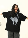 Nostalgia All-American Feline Cartoon Print T-Shirt