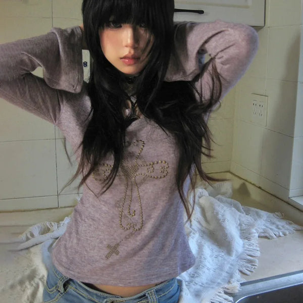 Sleeve Bell Back Criss-Cross T-Shirt alternatif görünüm