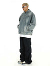 Breathable Mosaic Blue Wash Denim Sweatshirt