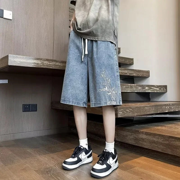 Relaxed Stitched Denim Shorts