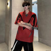 Vibrant Color Contrast Relaxed V-Neck T-Shirt