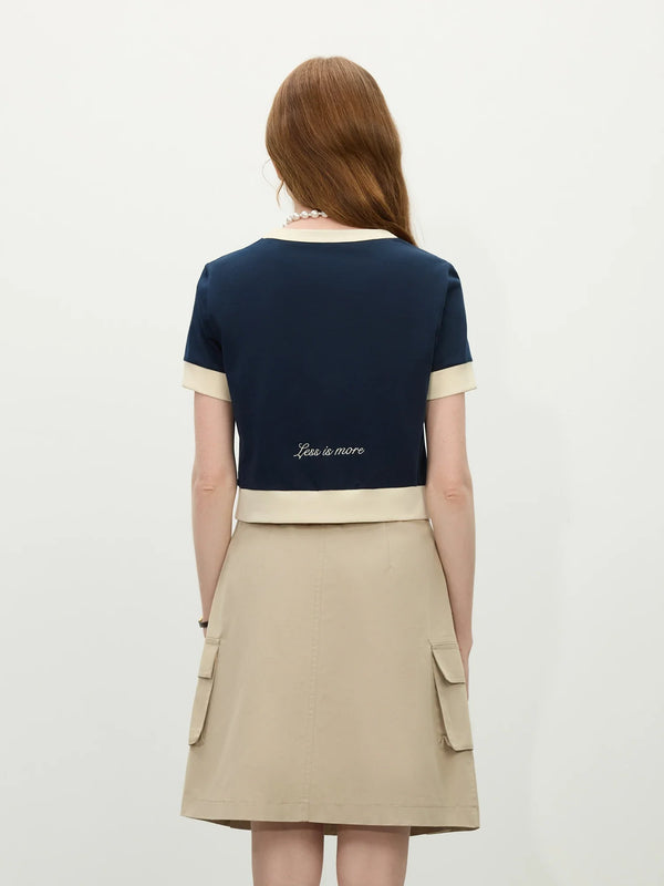 Women Nostalgia Faded Era Color Block Knit T-Shirt alternatif görünüm