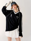Women Sporty Black Wide-Body Long Sleeve T-Shirt