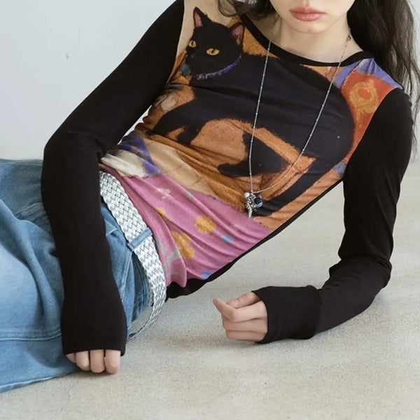 Washed-Out Dark-Craft Long Sleeve Cut-Short T-Shirt alternatif görünüm