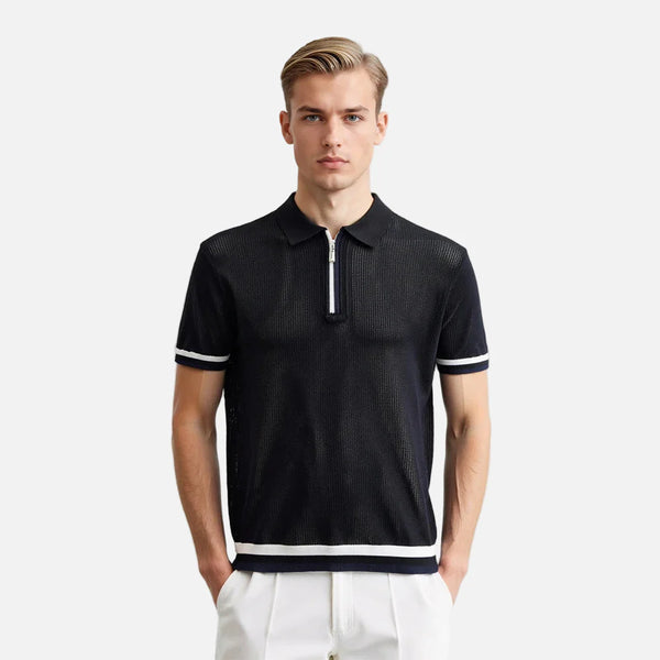 Air-Light Bar-Print Slim Fit Collar-Knit T-Shirt alternatif görünüm