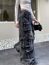 Yıkanmış Baggy Jean Pantolon, yakın çekim — Navra Wear