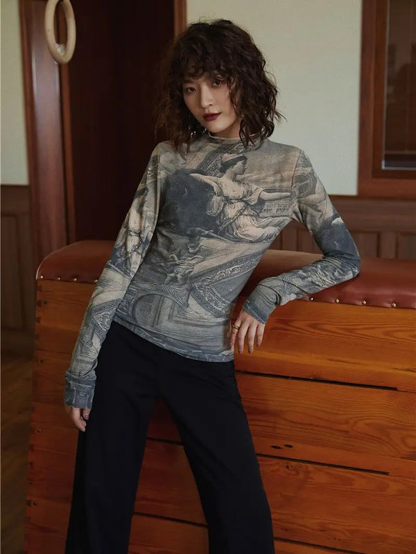 Renaissance Print Classic-Wash Long Sleeve T-Shirt