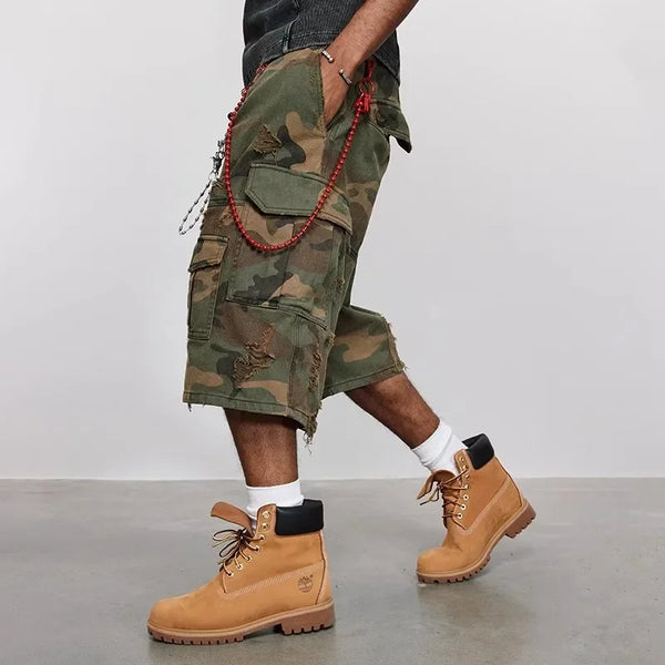 Bleached Camo Destroyed Shorts alternatif görünüm