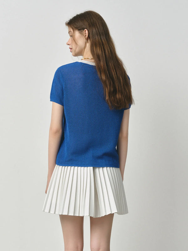 Women Old School Everyday Blue Nautical Style Knit T-Shirt alternatif görünüm