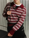 Block-Style Classic-Wash Horizontal-Lines Knitted Sport-Collar Collar T-Shirt