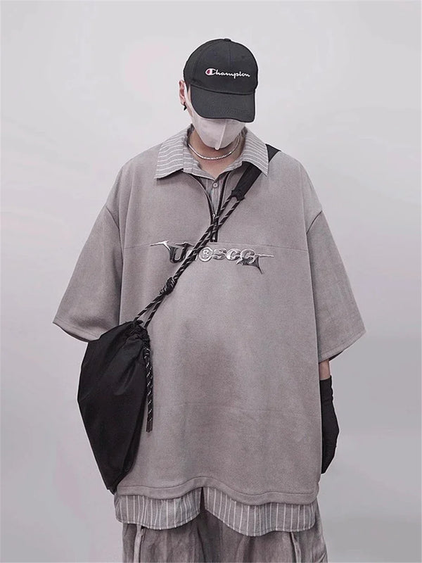 Counter-Culture Washed-Out Oversized Collar-Knit T-Shirt alternatif görünüm