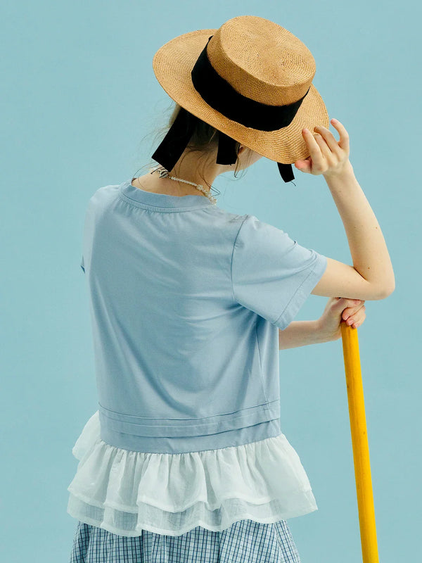 Boho Hem Ruffle Blue Light T-Shirt alternatif görünüm