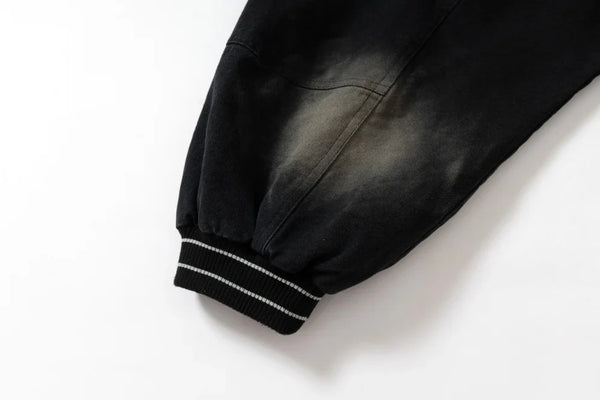Faded Letter Embroidered Baseball Varsity Denim Jacket alternatif görünüm