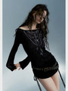 Black Darkwave Off-shoulder Long Sleeved Top