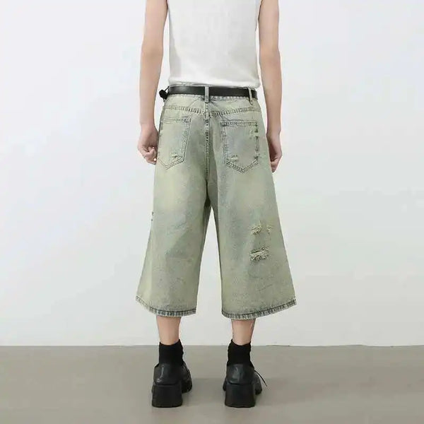 Airy Heritage Torn Knee Denim Shorts alternatif görünüm