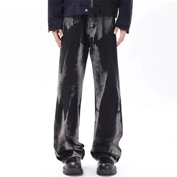 2000s Sleek Dark Black Batik Wide Denim