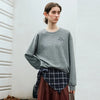Plaid Stitch Casual Crewneck