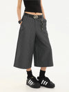 Striped Heritage High-Waisted Capri Denim Shorts