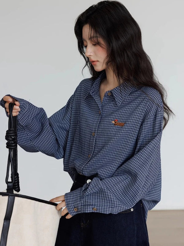 Wa-Plaid Vintage Oversized Blouse alternatif görünüm