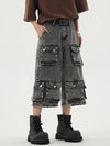 Heavy-duty Multi-pocket Utility Denim Shorts
