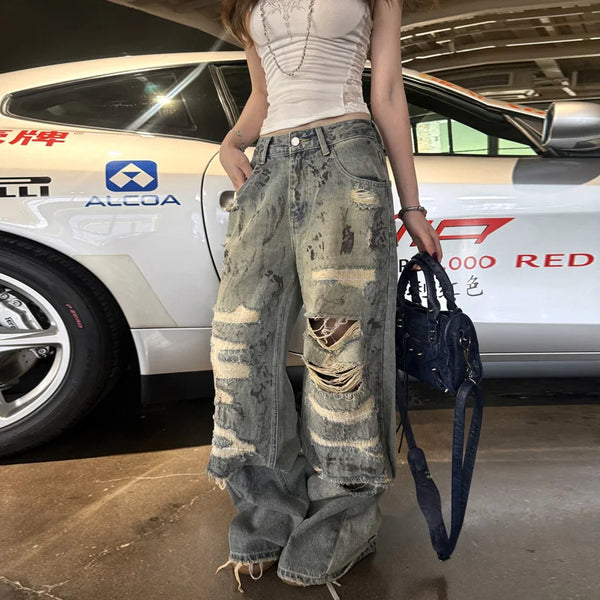 Heritage Western Style Low Rise Torn Denim