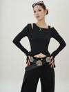 Slim Irregular Black Long Sleeve T-Shirt