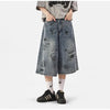 Sleek Metro Graphic Printed Relaxed Wide Leg Denim Shorts