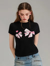 Short Fit Slim Print Bow Touch Soft T-Shirt