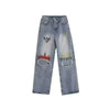Yıkanmış Yırtık Detaylı Düz Kesim Jean Pantolon, yan görünüm — Navra Wear
