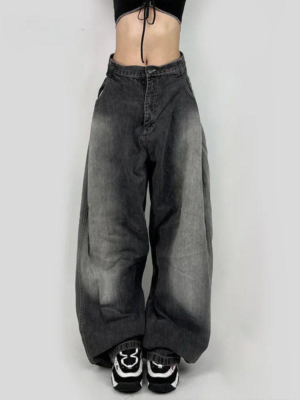 Black Wached High-Rise Bell Leg Denim