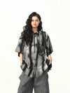 Tie-Dye Gradient Lapel Stylish Top