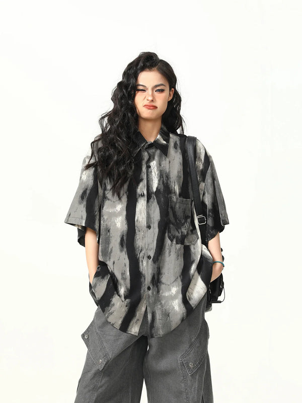 Tie-Dye Gradient Lapel Stylish Top