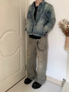 Vintage Yıkanmış Yırtık Detaylı Jean Pantolon, yakın çekim — Navra Wear