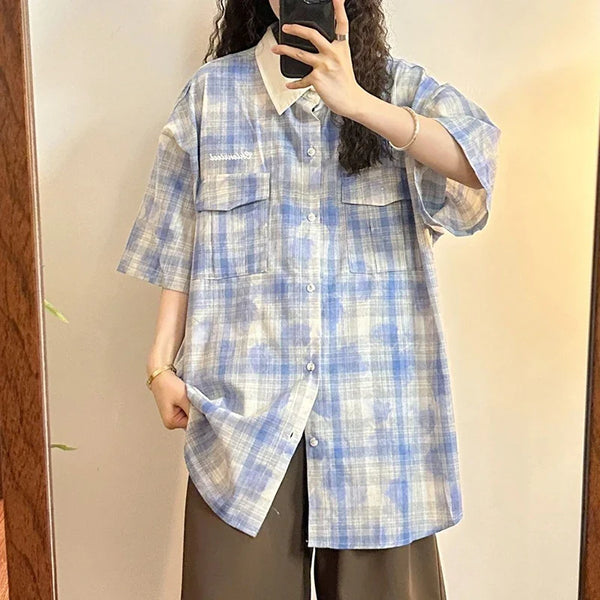Retro Print Oversize Short Sleeve Blouse