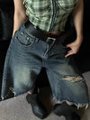 Women Timeless distressed high-waist vintage Denim Shorts