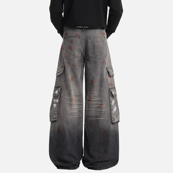 Western Style Paint Splash Denim Utility Denim alternatif görünüm