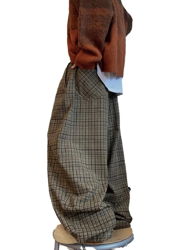 Oversized Check Flow Wide-Leg